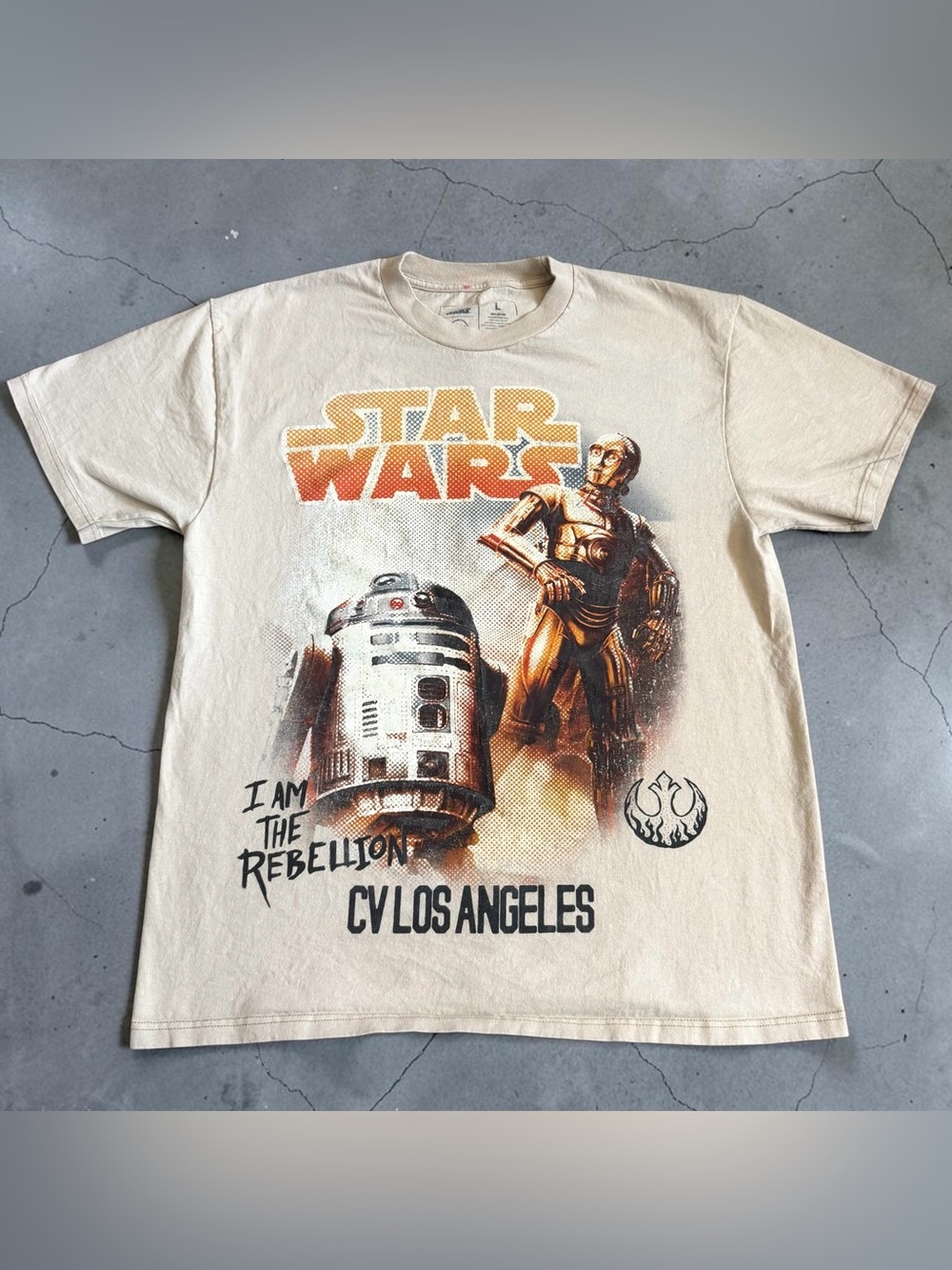 CVLA x Star Wars I Am The Rebellion Retro Graphic T Shirt Sz L R2D2 CP30 Beige